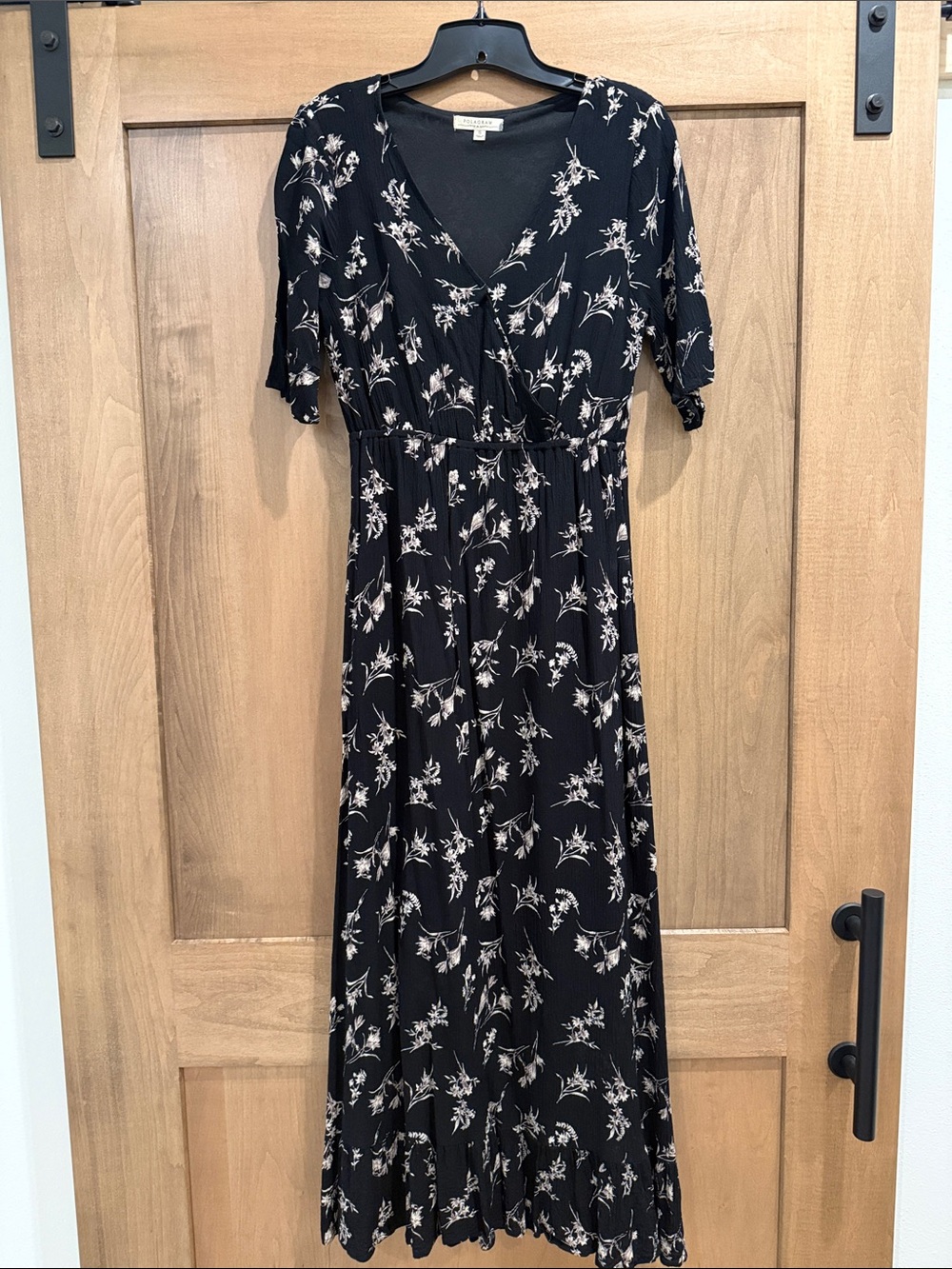Polagram Black Maxi Dress with Cream Floral Motif